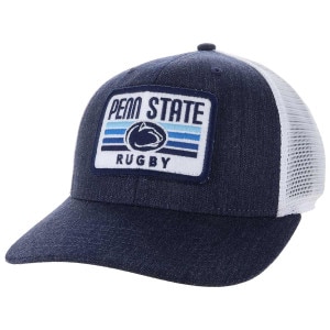 trucker hat navy melange with embroidered Penn State Rugby patch